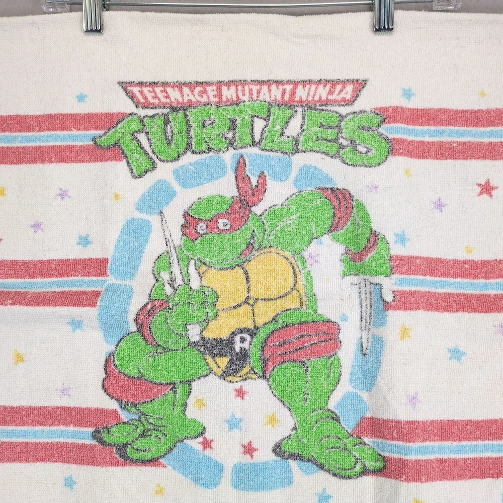 Vintage 1989-90s Dundee TMNT Kids Bath Towel Raphael USA Made 40x26